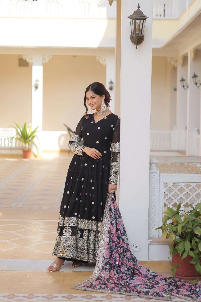 FAUX GEORGETTE  EMBROIDERY ANARKALI LONG  GOWN