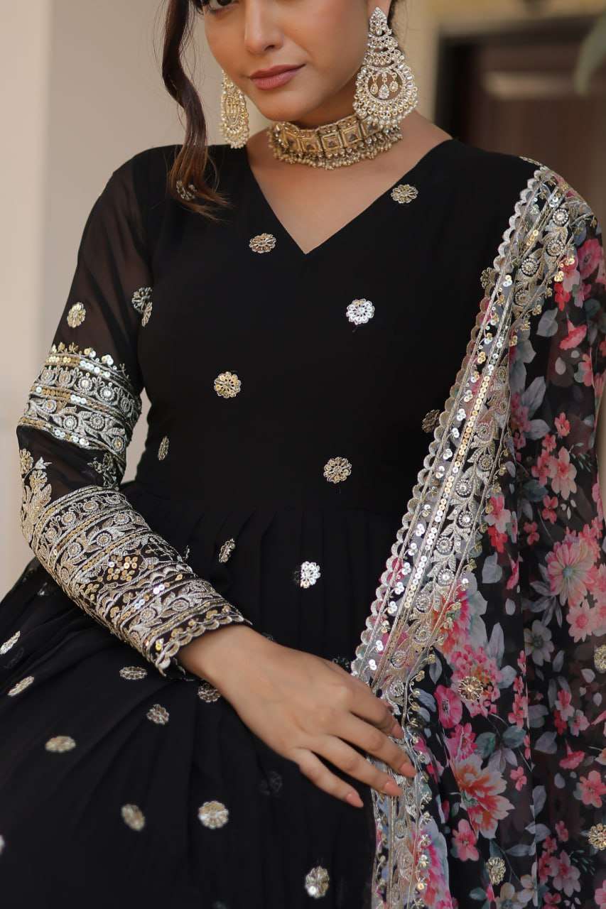 FAUX GEORGETTE  EMBROIDERY ANARKALI LONG  GOWN