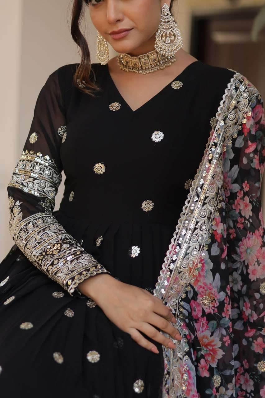 FAUX GEORGETTE EMBROIDERY ANARKALI LONG GOWN - MYLUXURY LANE ENTERPRISE