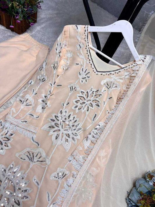 Faux Georgette  Embroidery Palazzo Suit