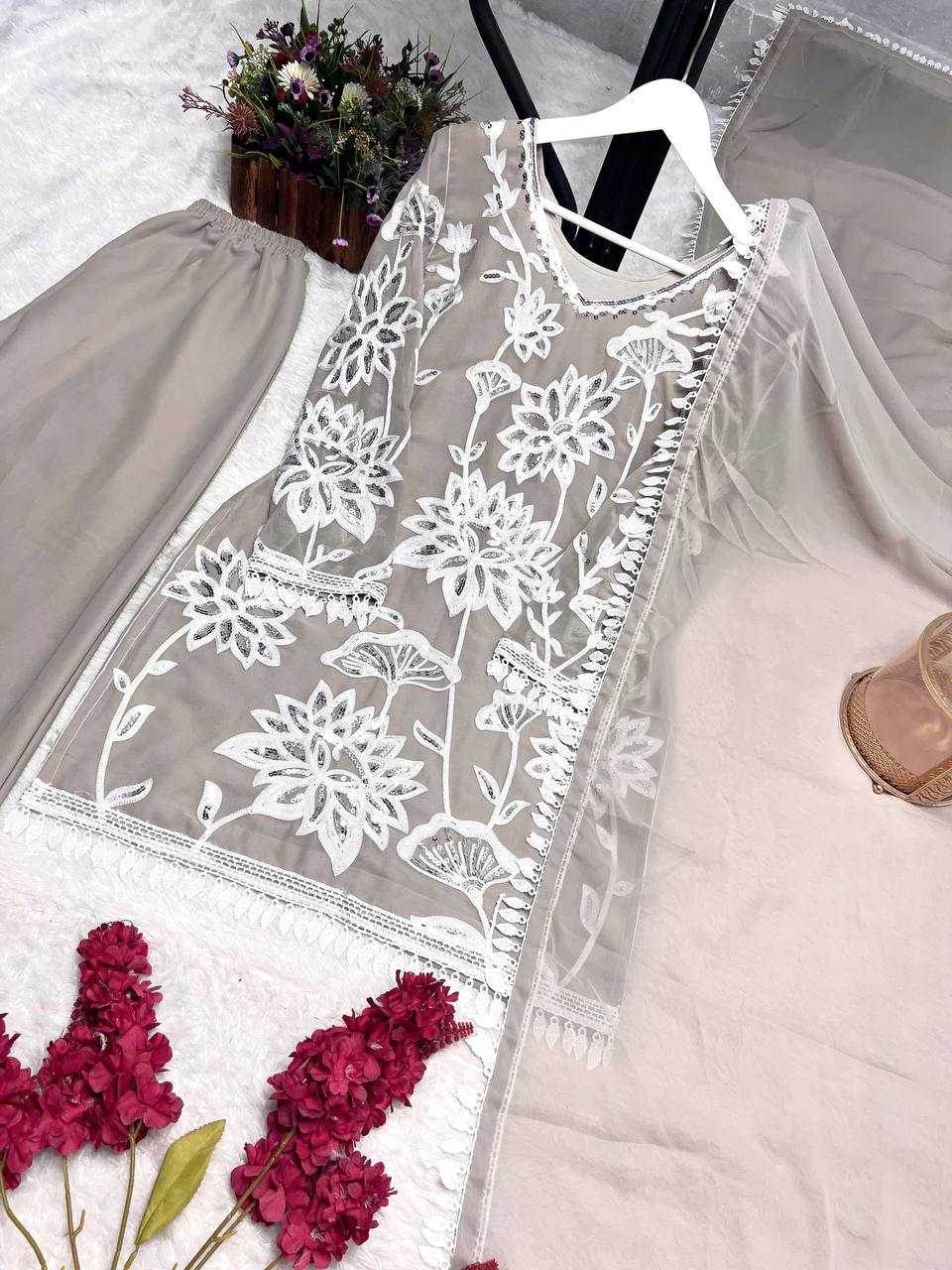Faux Georgette Embroidery Palazzo Suit - MYLUXURY LANE ENTERPRISE