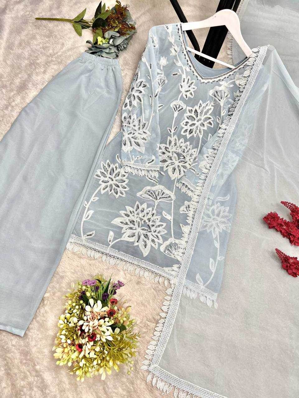 Faux Georgette Embroidery Palazzo Suit - MYLUXURY LANE ENTERPRISE