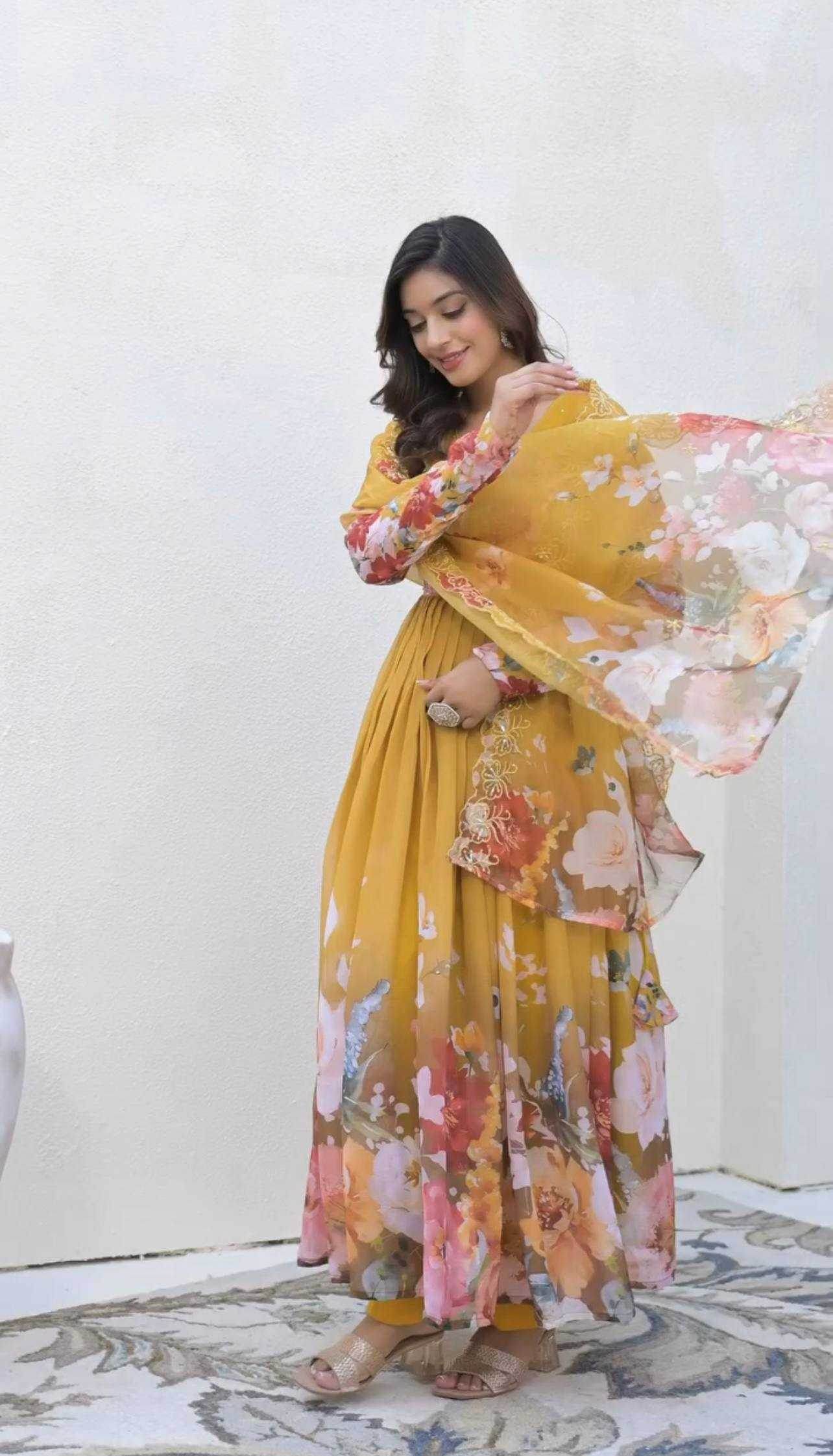 Faux Georgette Embroidery Sequin Gown - MYLUXURY LANE ENTERPRISE