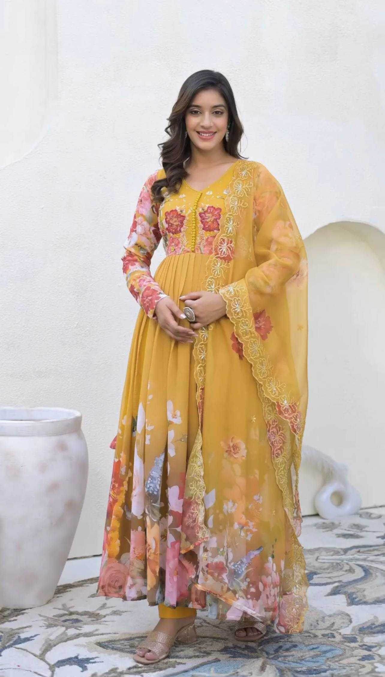 Faux Georgette Embroidery Sequin Gown - MYLUXURY LANE ENTERPRISE