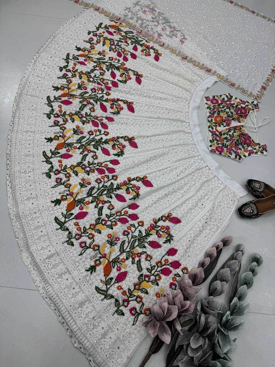 Faux Georgette Designer Embroidered Lehenga - MYLUXURY LANE ENTERPRISE