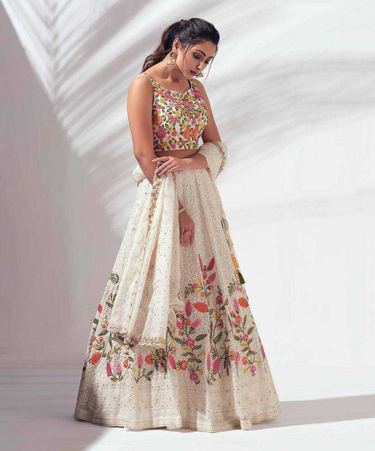 Faux Georgette  Designer Embroidered Lehenga