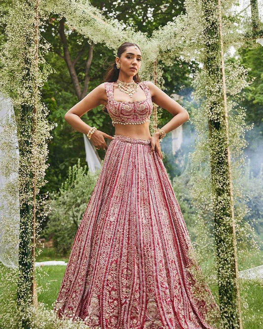 Faux Georgette  Designer Embroidered Lehenga