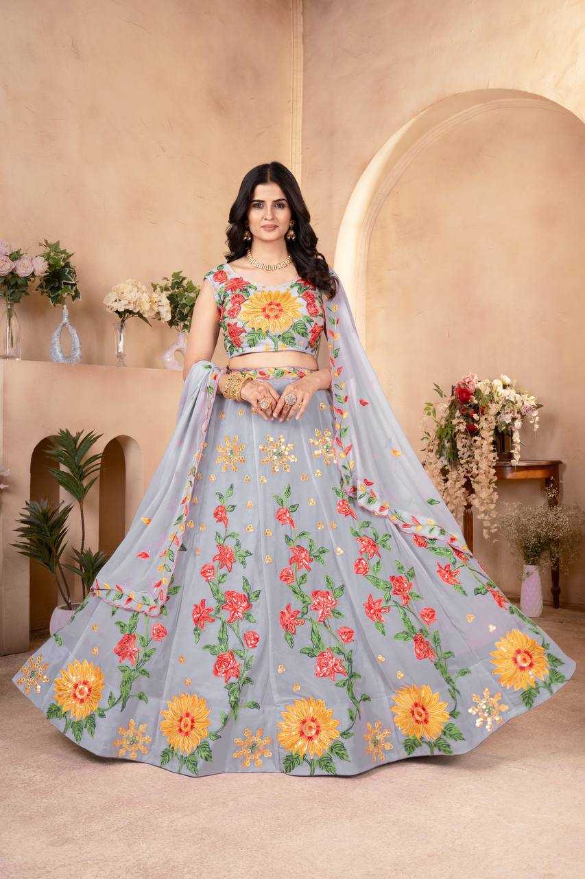 Faux GeorgetteEmbroidered  Sequins Lehenga With Cancan