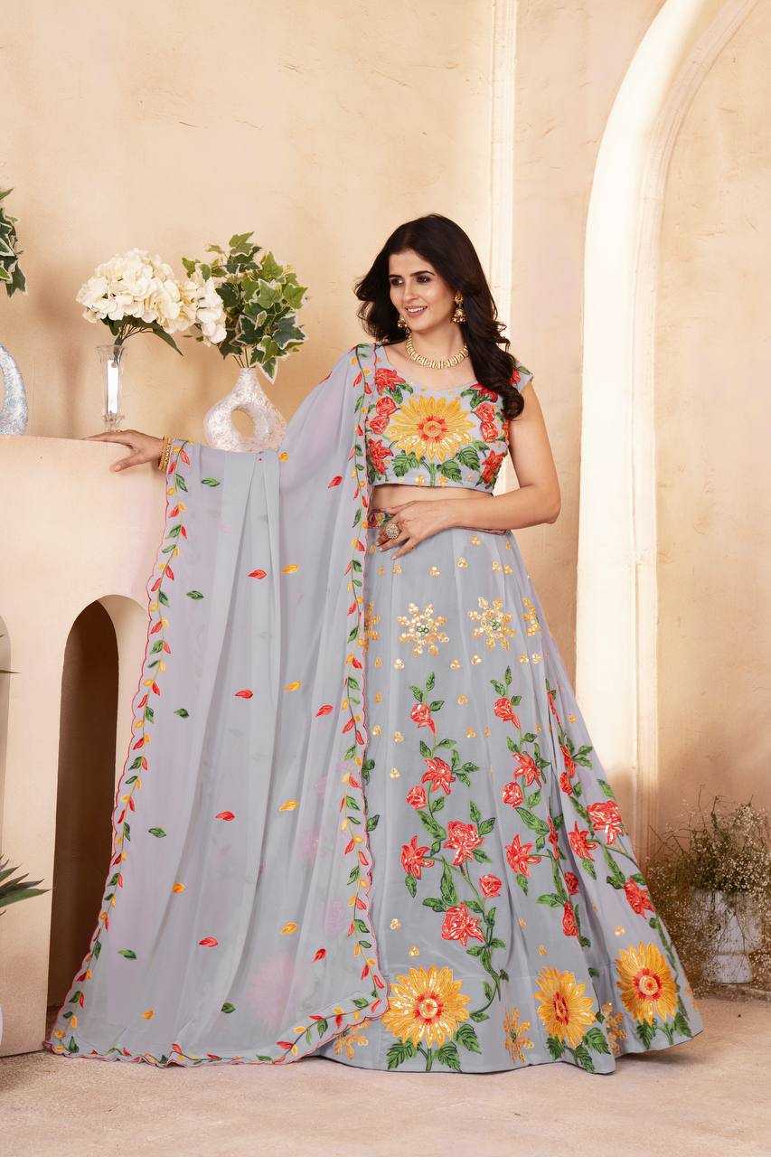 Faux GeorgetteEmbroidered  Sequins Lehenga With Cancan