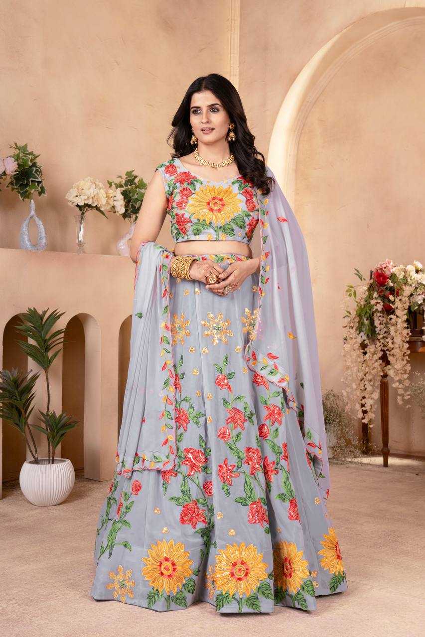 Faux GeorgetteEmbroidered  Sequins Lehenga With Cancan