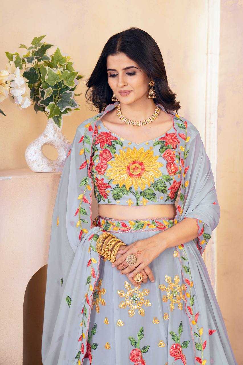 Faux GeorgetteEmbroidered  Sequins Lehenga With Cancan