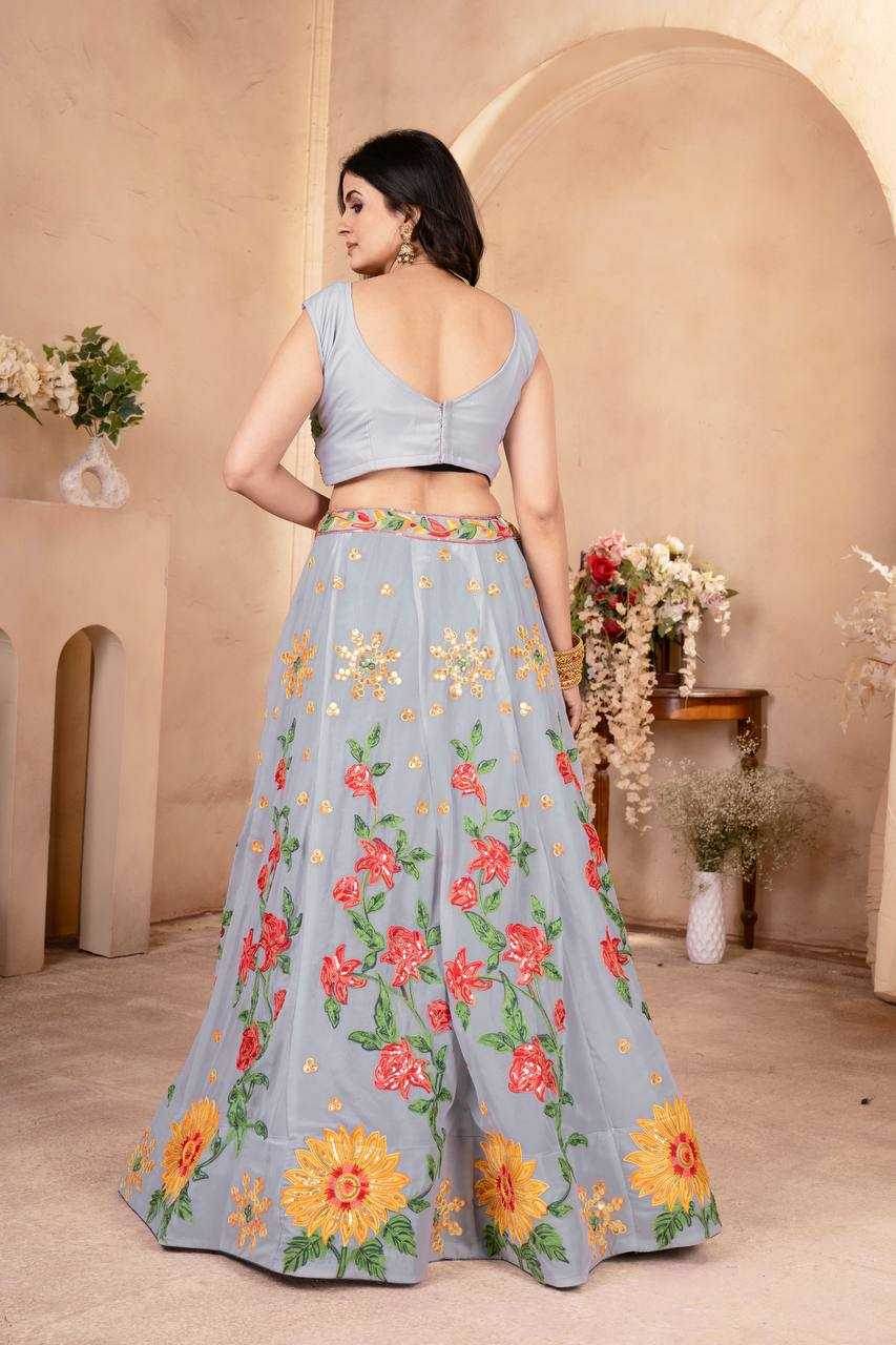 Faux GeorgetteEmbroidered Sequins Lehenga With Cancan - MYLUXURY LANE ENTERPRISE