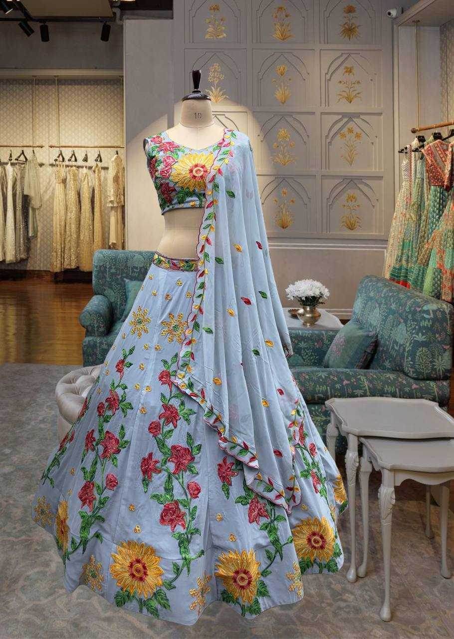 Faux GeorgetteEmbroidered Sequins Lehenga With Cancan - MYLUXURY LANE ENTERPRISE