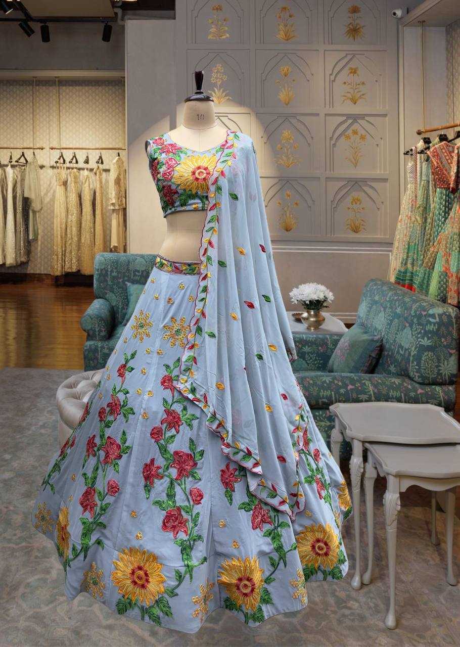 Faux GeorgetteEmbroidered  Sequins Lehenga With Cancan