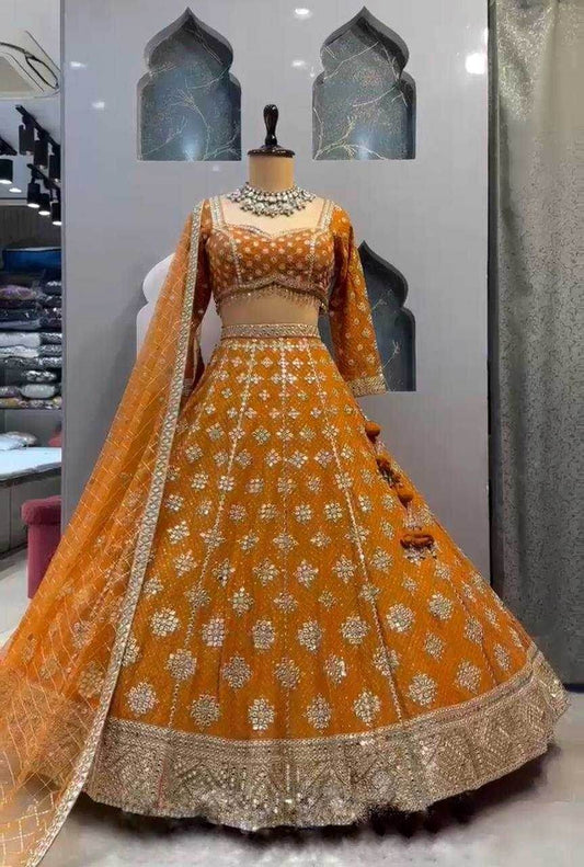 EMBROIDERED SEQUINS WITH CANCAN LEHENGA - MYLUXURY LANE ENTERPRISE