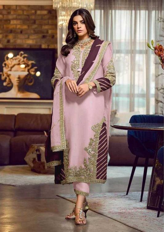 Faux Georgette  Embroidery  Zari Work Suit
