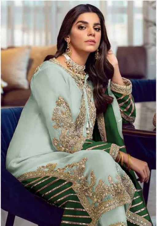 Faux Georgette  Embroidery  Zari Work Suit