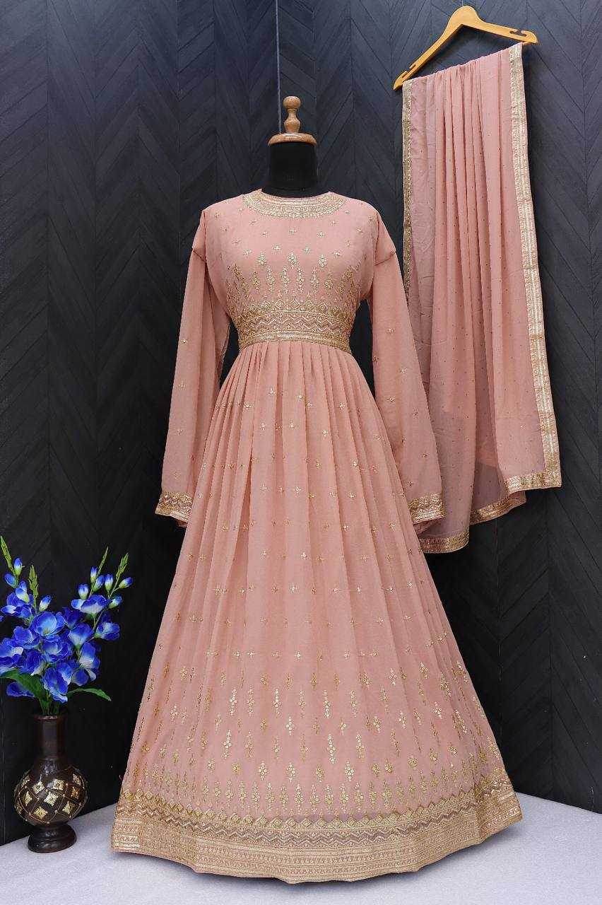 Faux Georgette Embroidery Anarkali Long Full Sleeve Gown - MYLUXURY LANE ENTERPRISE