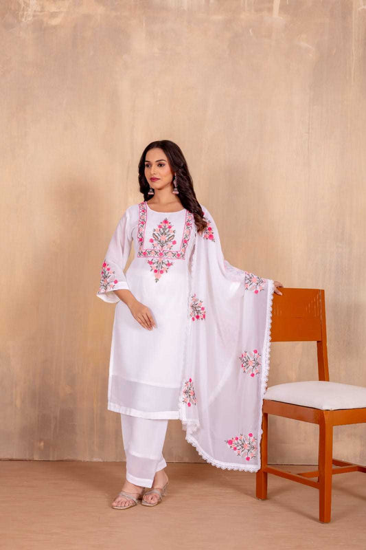 Faux Georgette  Embroidered Kurti