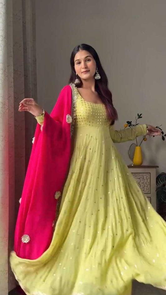 Faux Georgette Anarkali Gown Long Gown