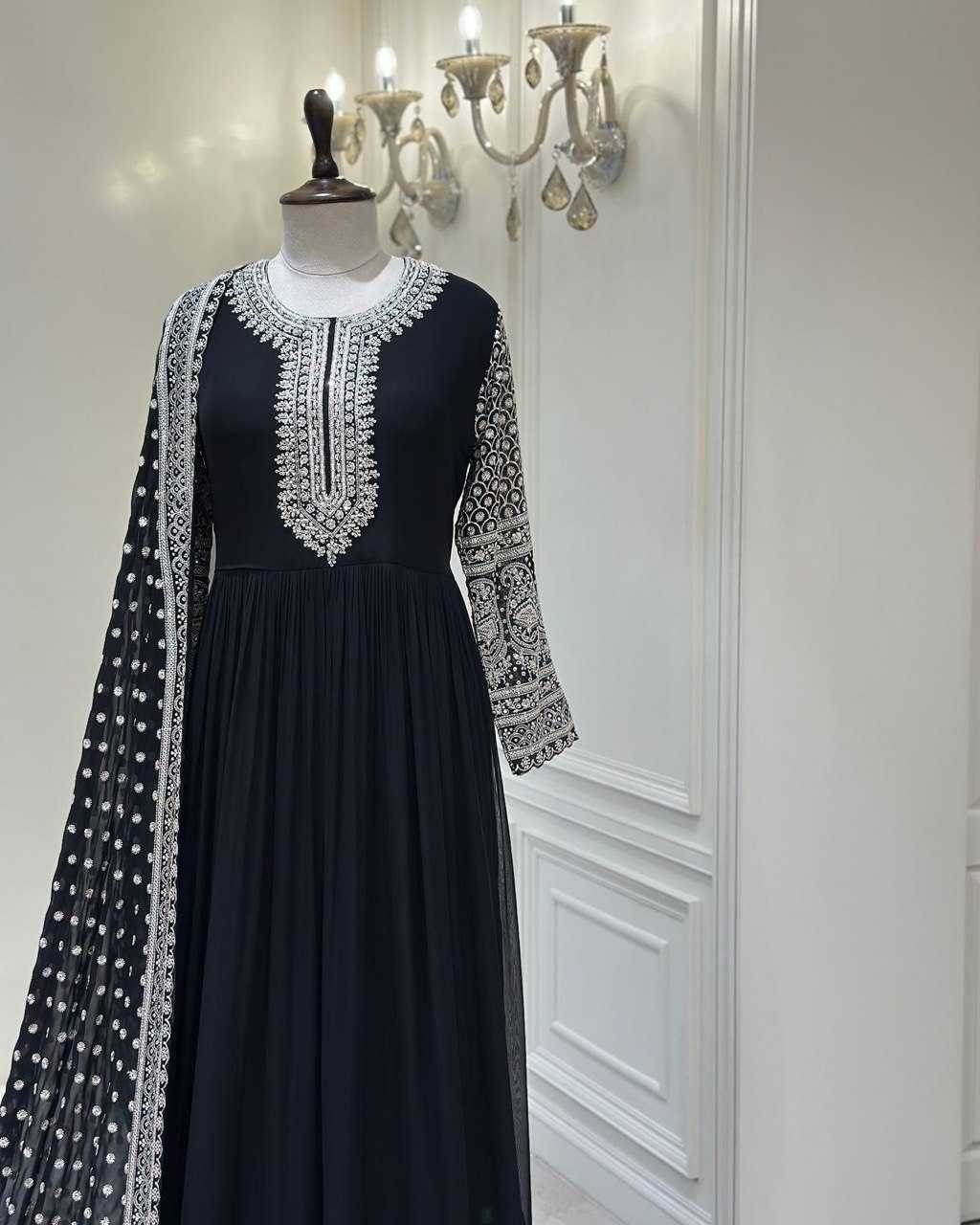 Faux Georgette Embroidery Party wear Designer Suit - MYLUXURY LANE ENTERPRISE