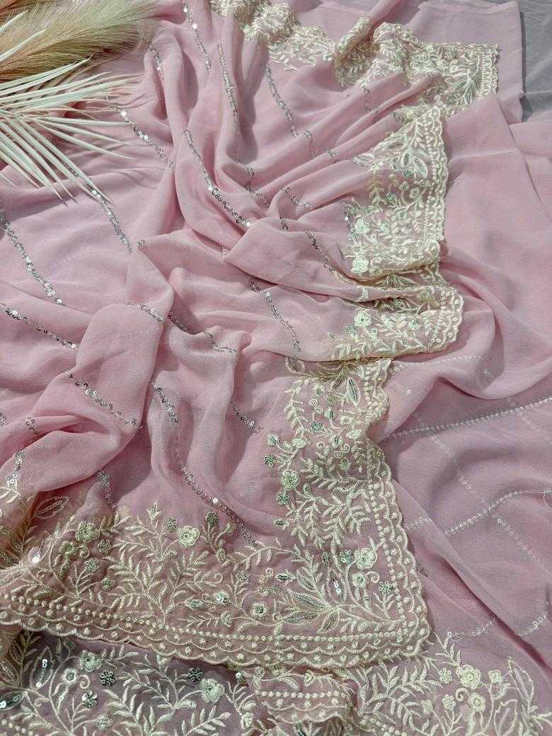 Faux Georgette Pink Saree
