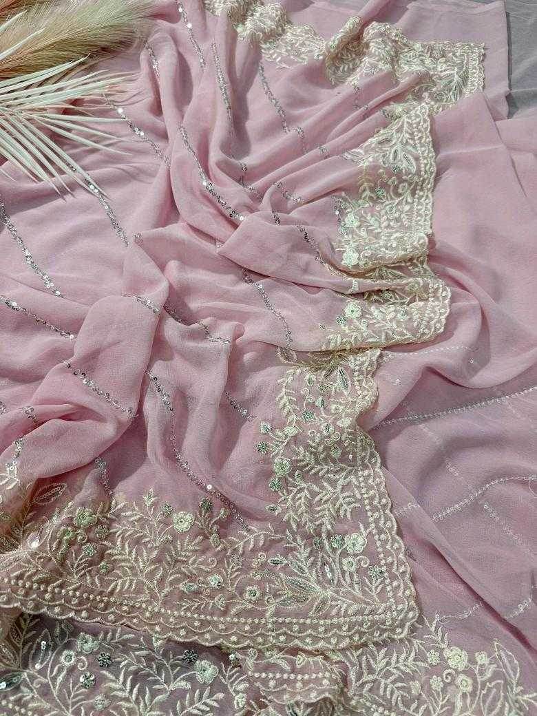 Faux Georgette Pink Saree - MYLUXURY LANE ENTERPRISE