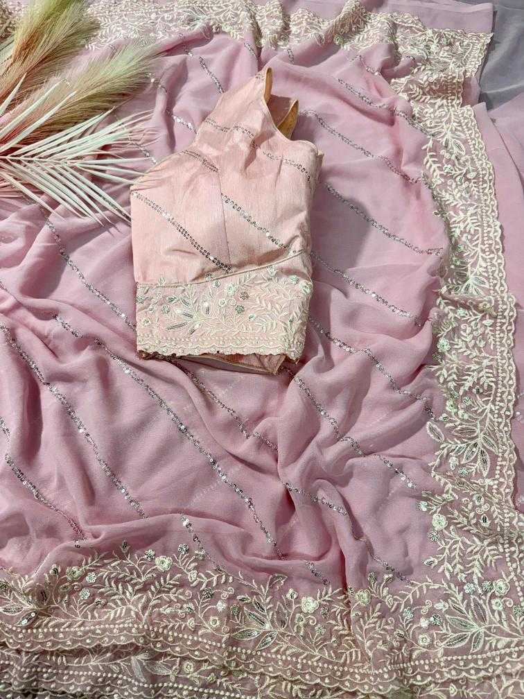 Faux Georgette Pink Saree