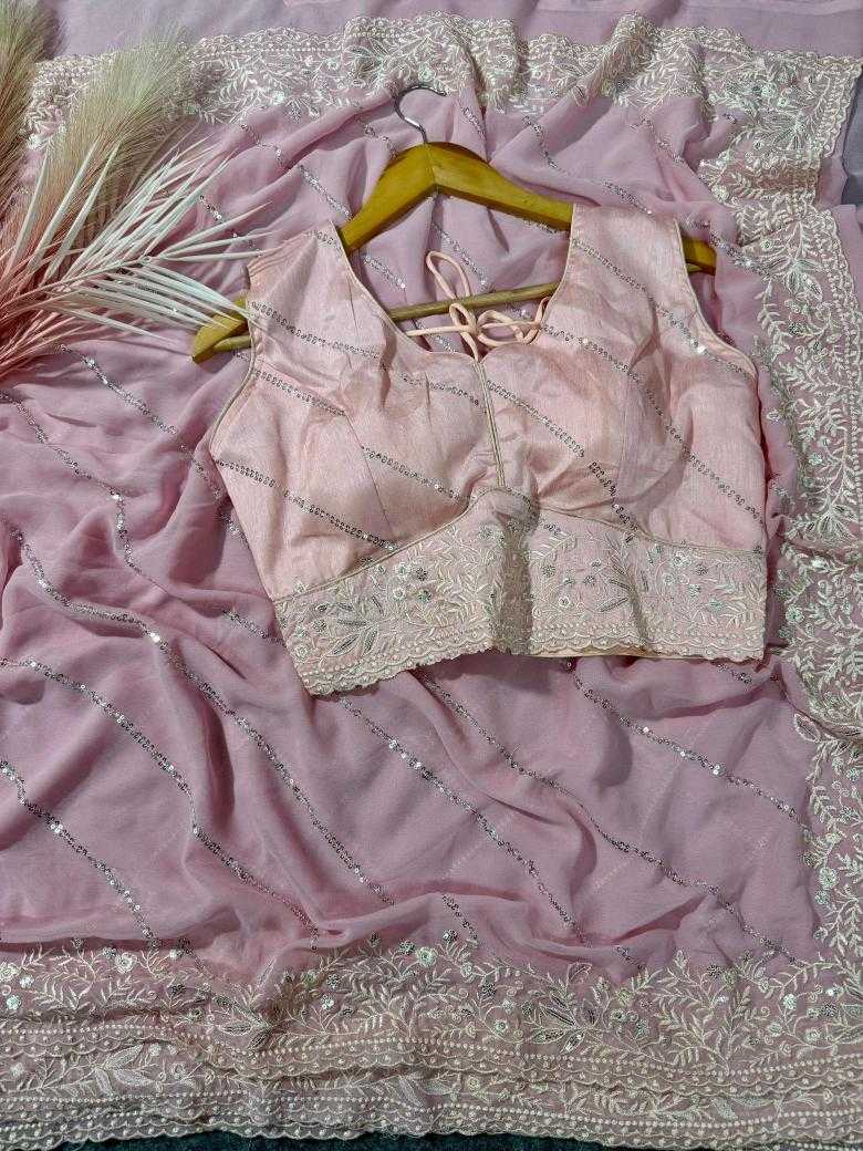 Faux Georgette Pink Saree