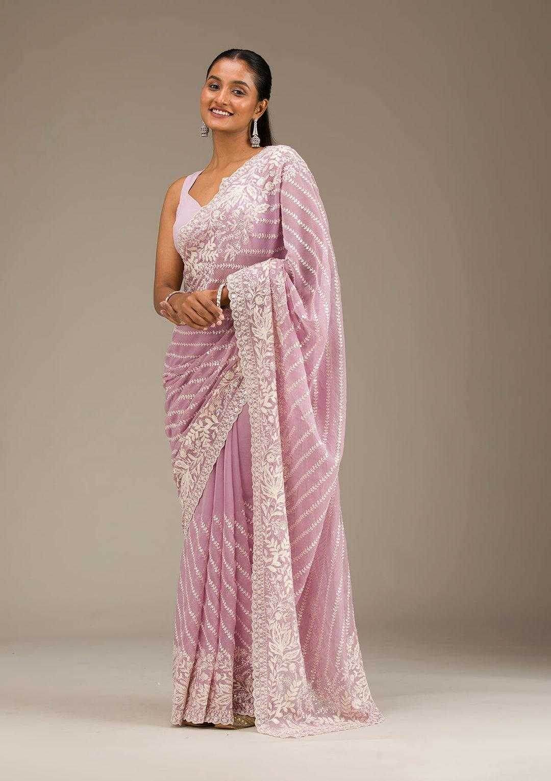 Faux Georgette Pink Saree - MYLUXURY LANE ENTERPRISE
