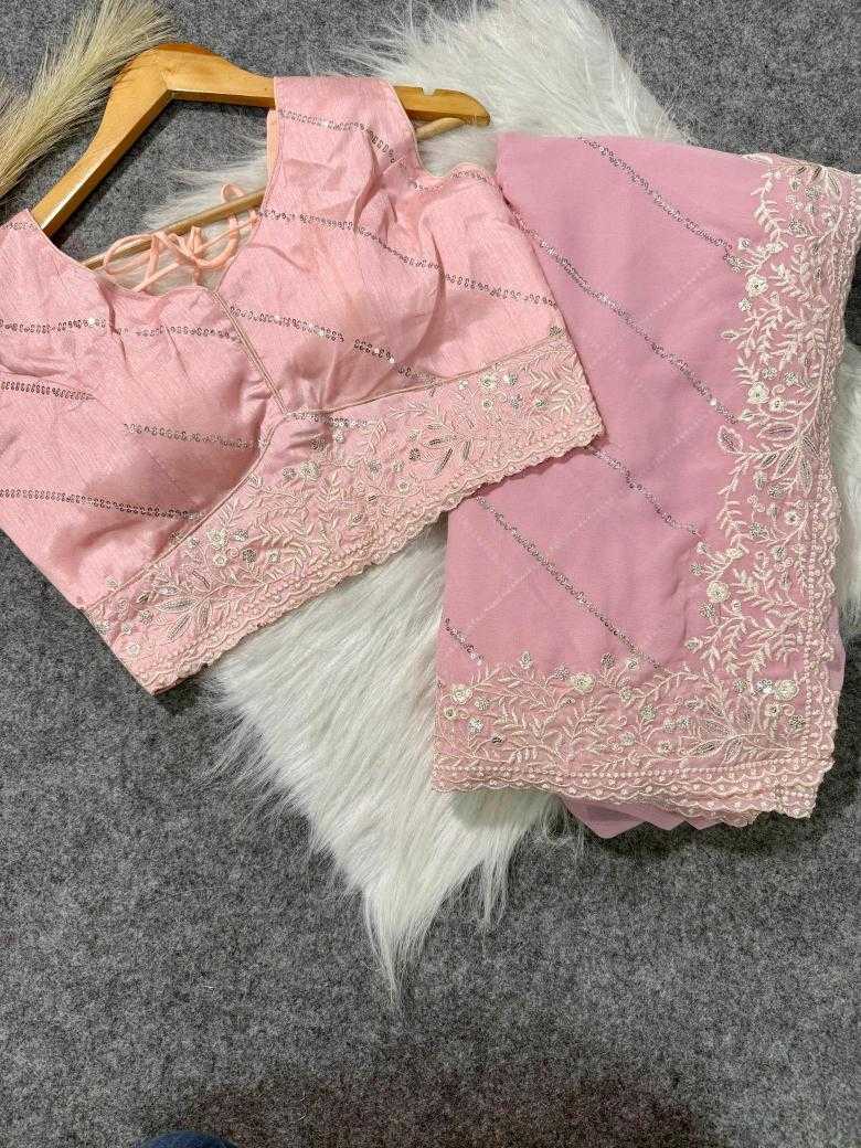 Faux Georgette Pink Saree