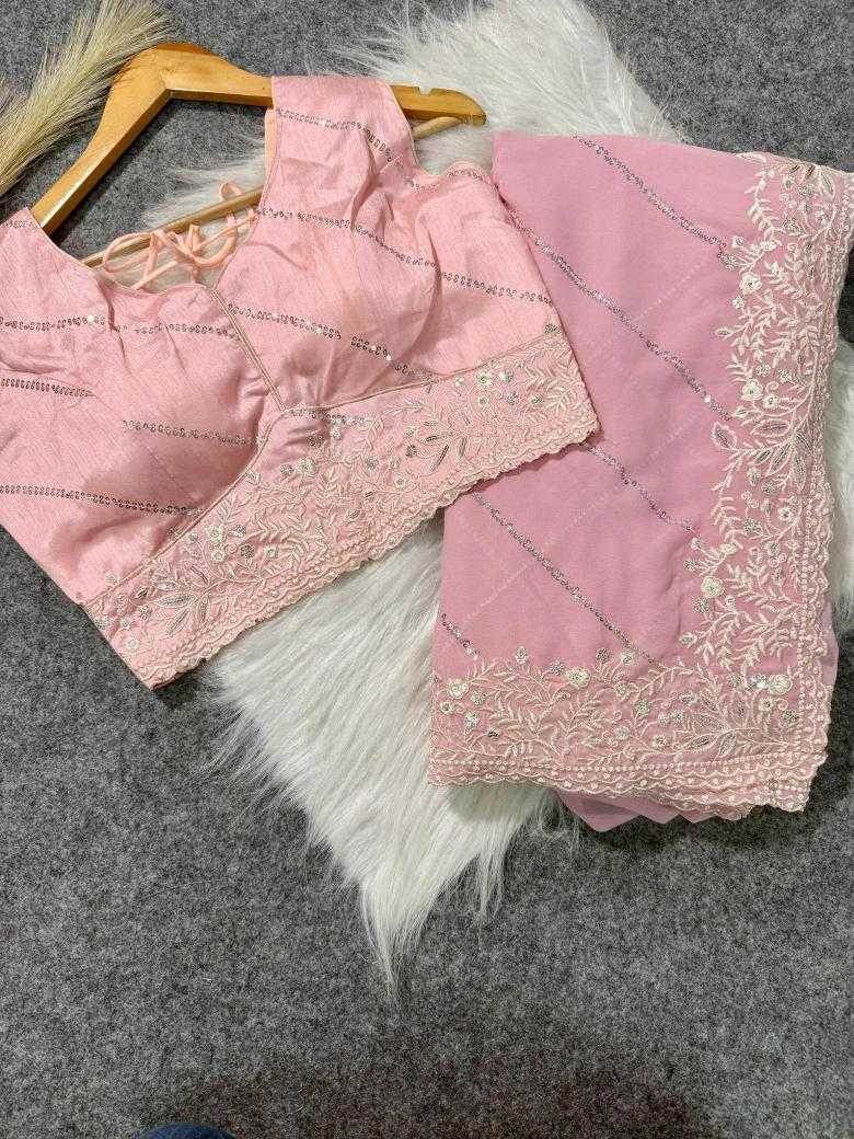 Faux Georgette Pink Saree - MYLUXURY LANE ENTERPRISE