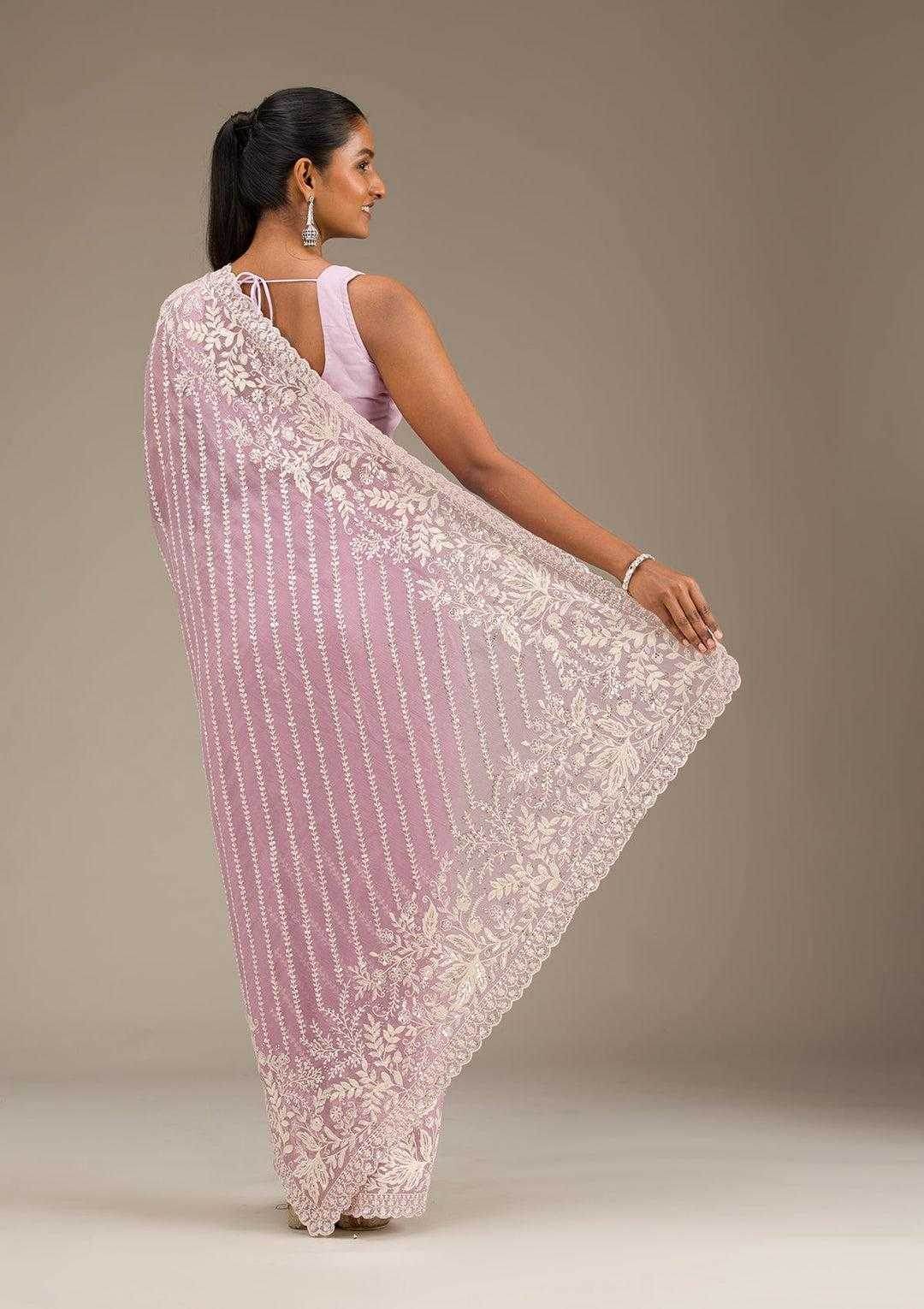 Faux Georgette Pink Saree - MYLUXURY LANE ENTERPRISE