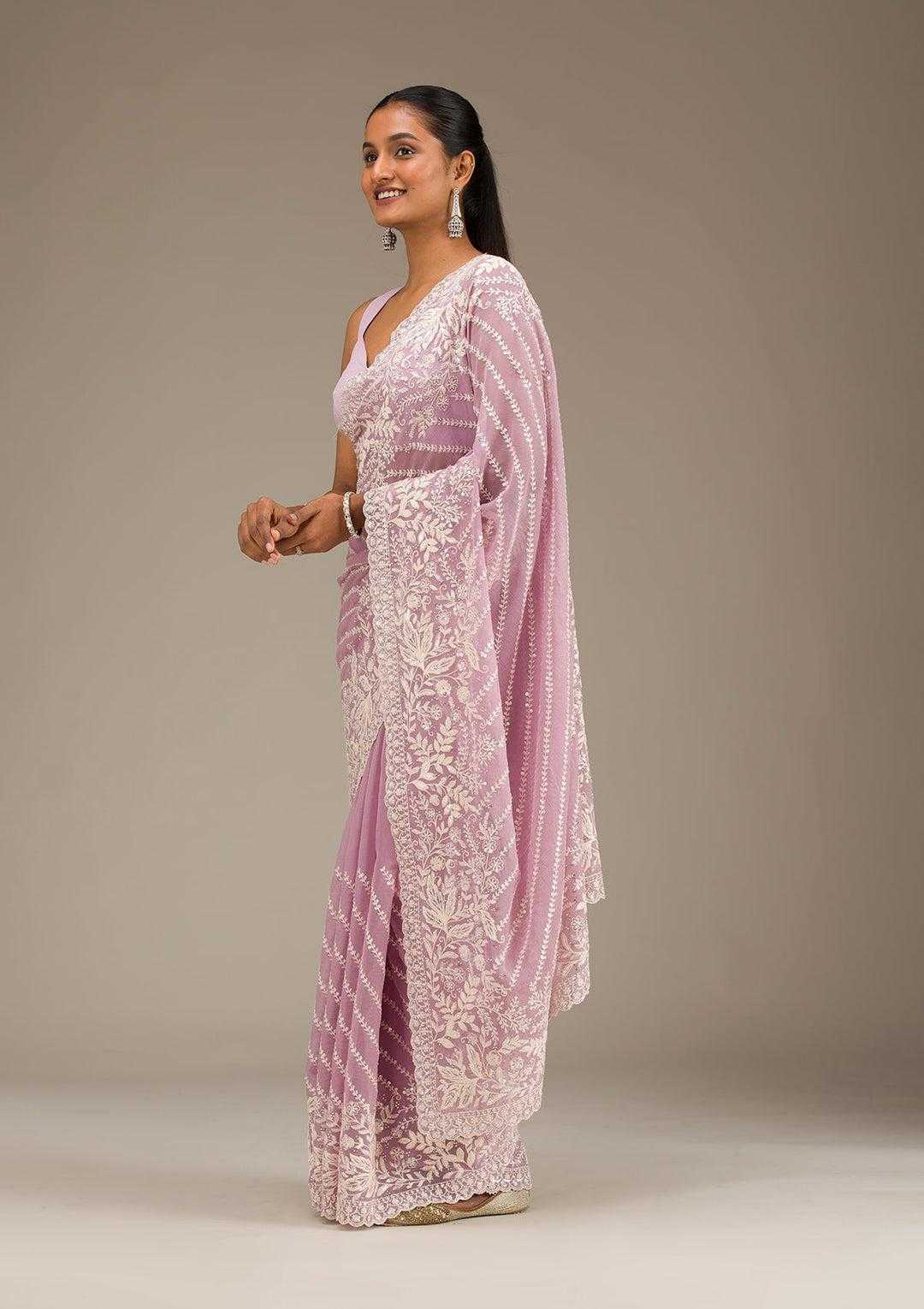 Faux Georgette Pink Saree