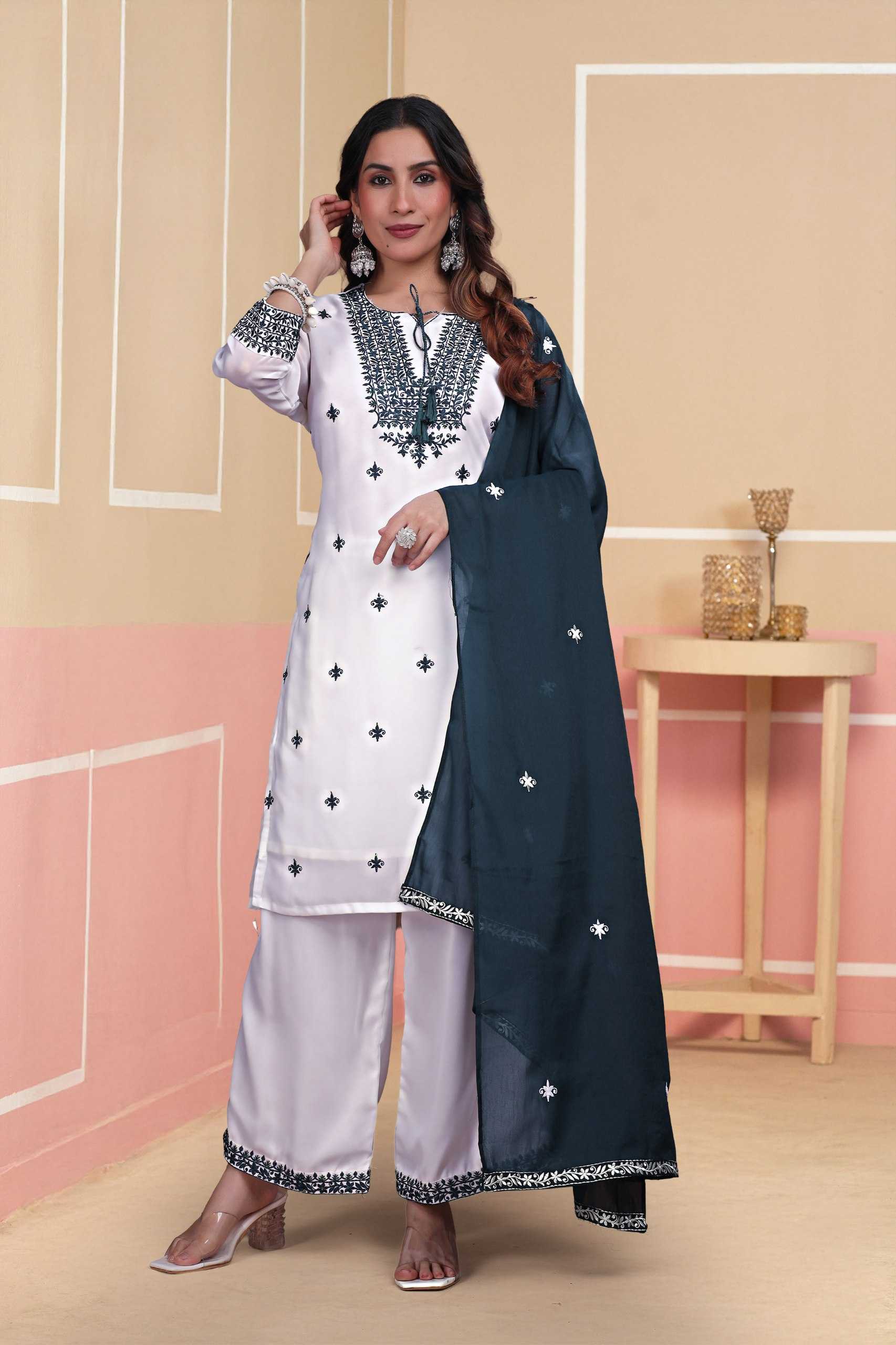 Faux Georgette  POONAM  Festive Party Wear Embroidered Kurti.