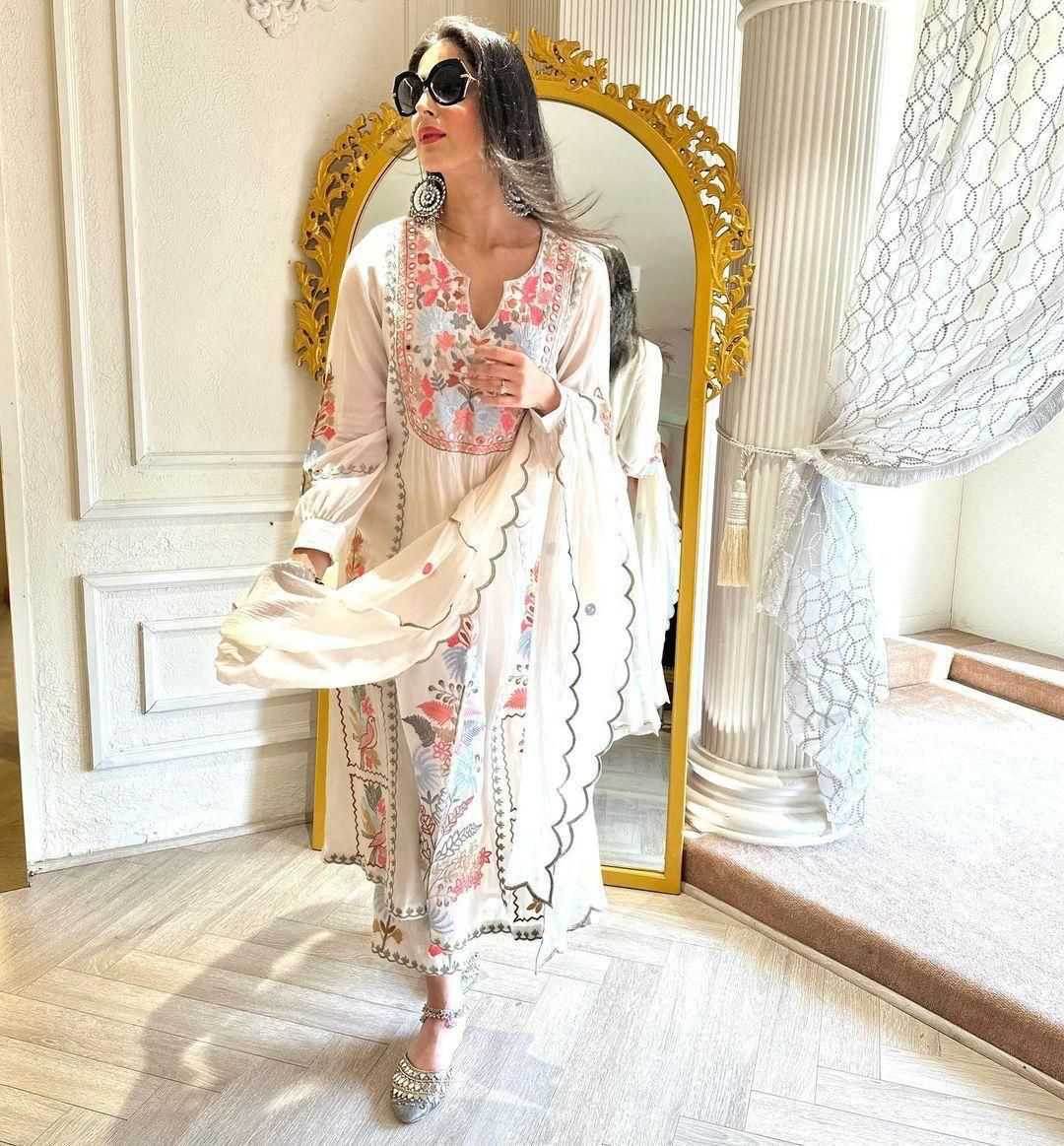 Faux Georgette Embroidery Palazzo Suit - MYLUXURY LANE ENTERPRISE