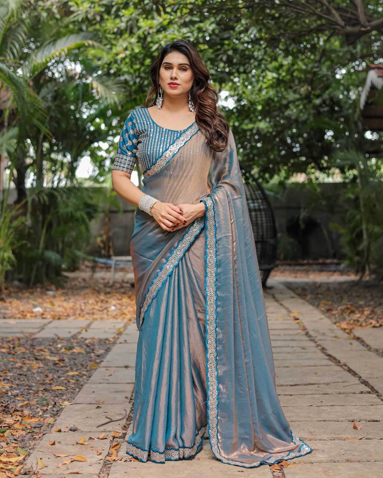 FENDY Party Wear Chiffon Lace Border Sarees - MYLUXURY LANE ENTERPRISE