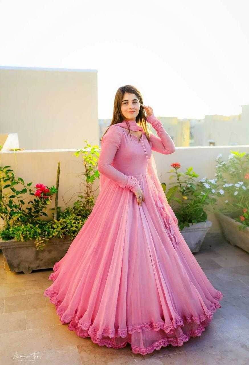 Georgette keyuri Flaired Gowns Anarkali Gown With Dupatta - MYLUXURY LANE ENTERPRISE