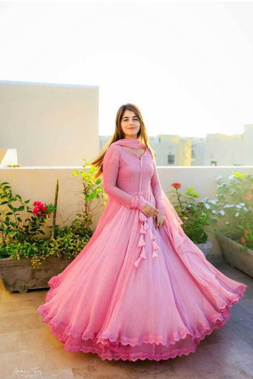 Georgette keyuri Flaired Gowns Anarkali Gown With Dupatta - MYLUXURY LANE ENTERPRISE