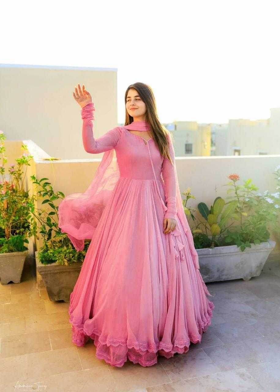 Georgette keyuri Flaired Gowns Anarkali Gown With Dupatta - MYLUXURY LANE ENTERPRISE