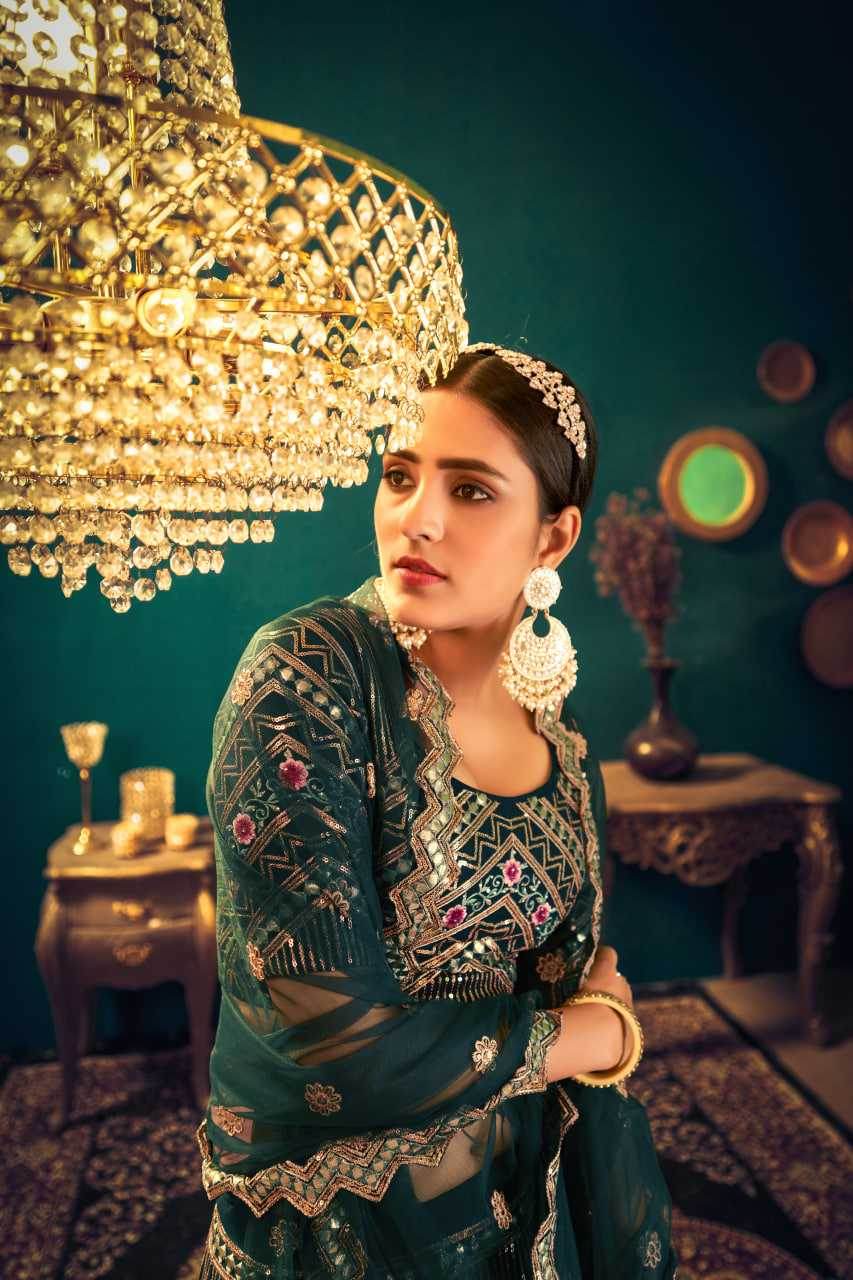 Embroidered Gota Patti Sequins Lehenga in Dark Green - MYLUXURY LANE ENTERPRISE