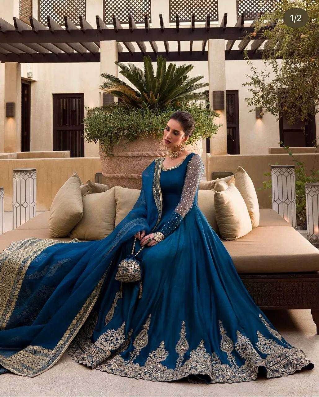 Georgette Embroidery Long Georgette Gown - MYLUXURY LANE ENTERPRISE