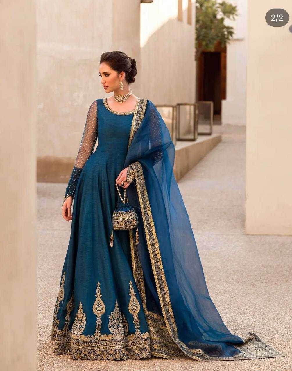 Georgette Embroidery Long Georgette Gown - MYLUXURY LANE ENTERPRISE