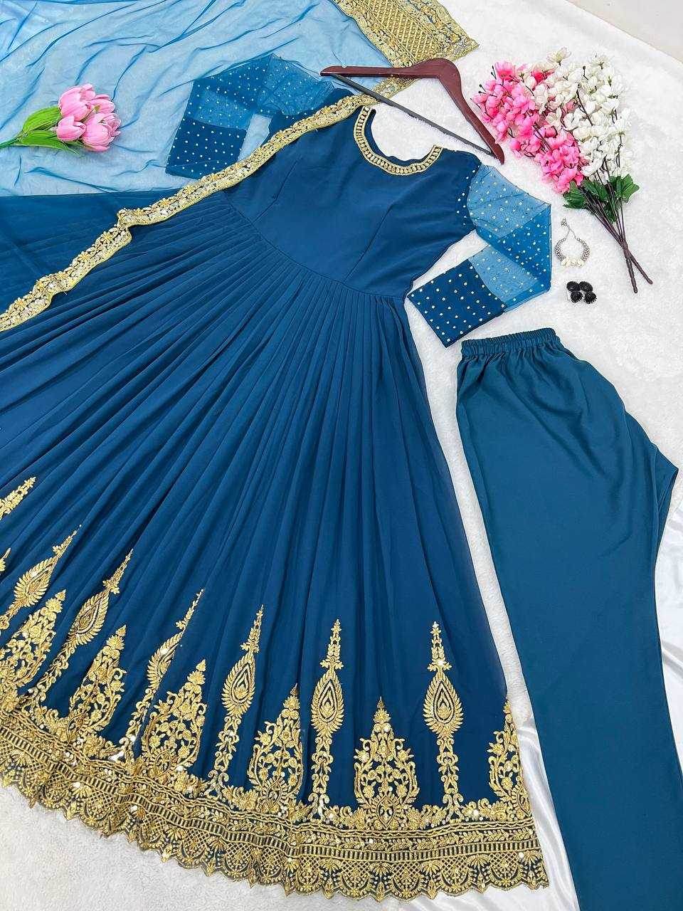 Georgette Embroidery Long Georgette Gown - MYLUXURY LANE ENTERPRISE