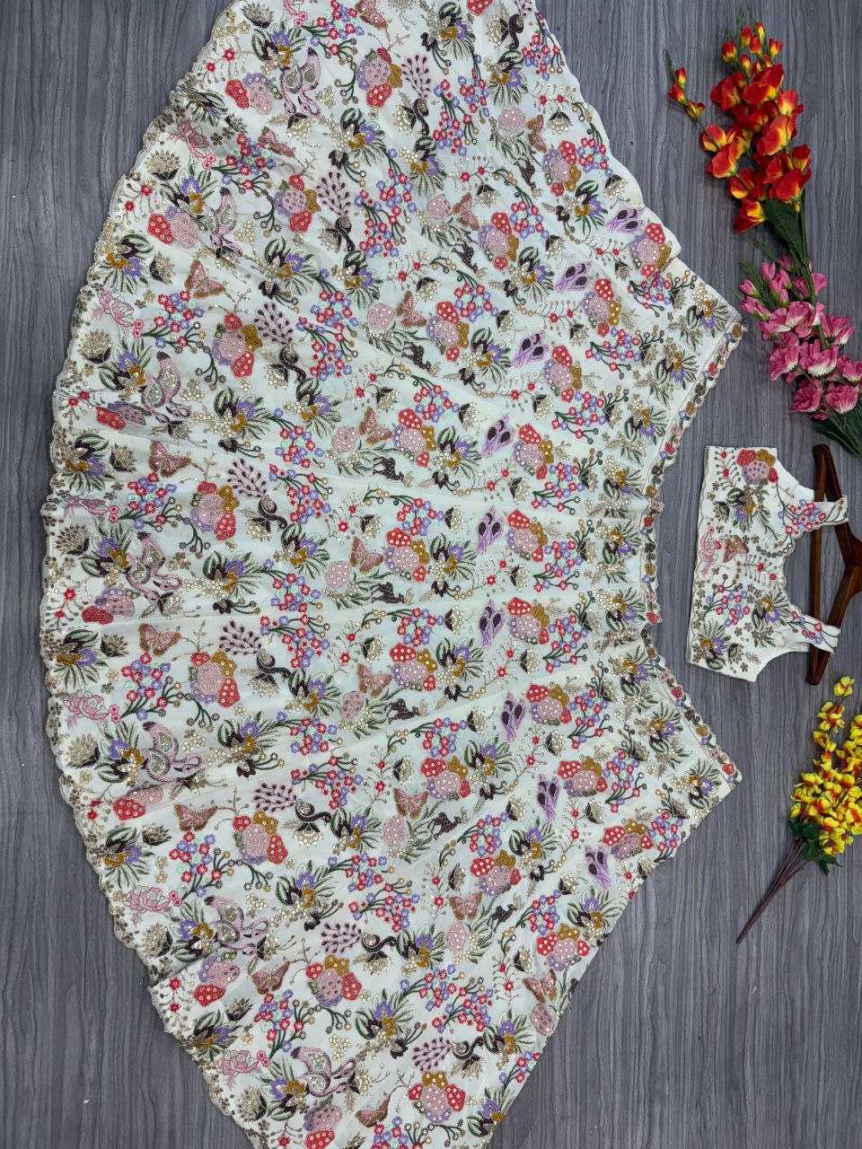 Georgette  Designer  Embroidered Lehenga