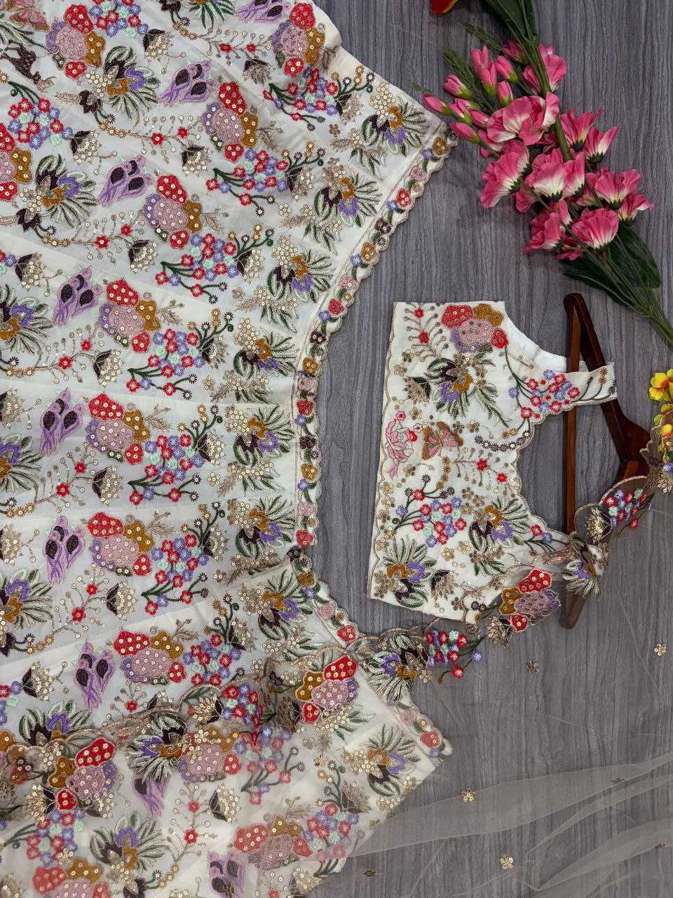 Georgette  Designer  Embroidered Lehenga