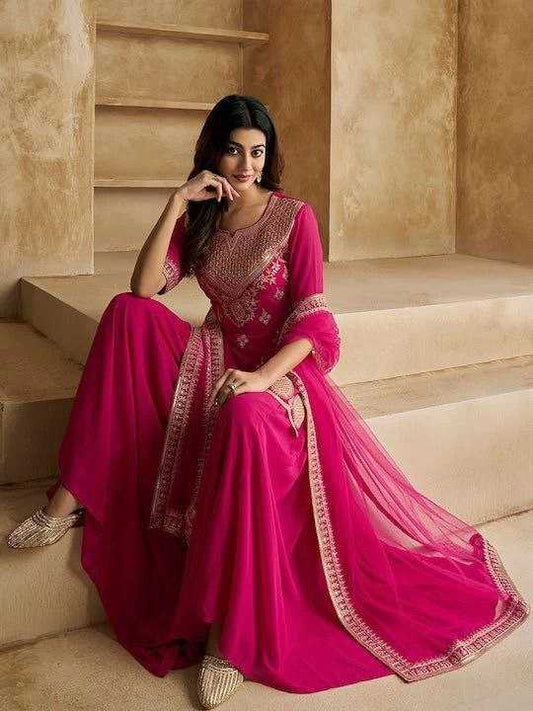Georgette  Embroidered Kurti With Palazzo