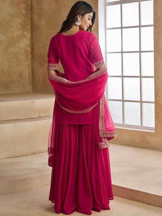 Georgette Embroidered Kurti With Palazzo - MYLUXURY LANE ENTERPRISE