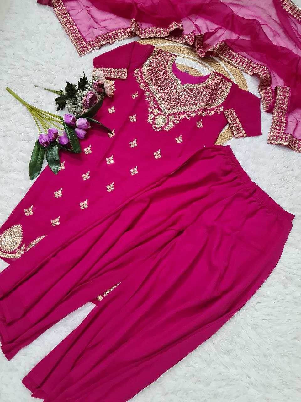 Georgette Embroidered Kurti With Palazzo - MYLUXURY LANE ENTERPRISE