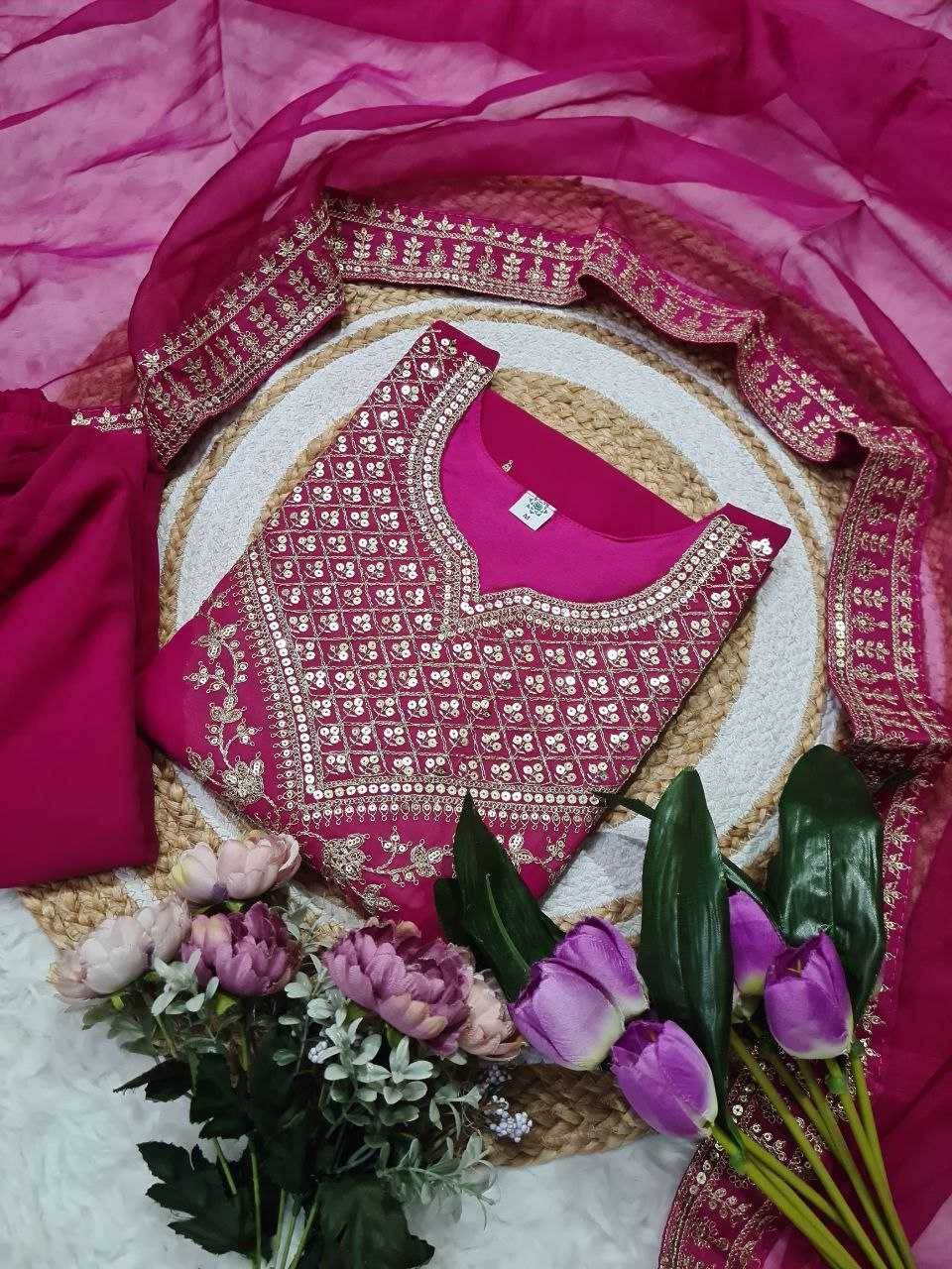 Georgette Embroidered Kurti With Palazzo - MYLUXURY LANE ENTERPRISE